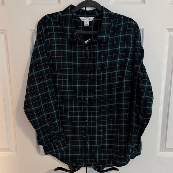Old Navy Tops - Old Navy Black & Dark Green Plaid Oversized Button-Down Shirt